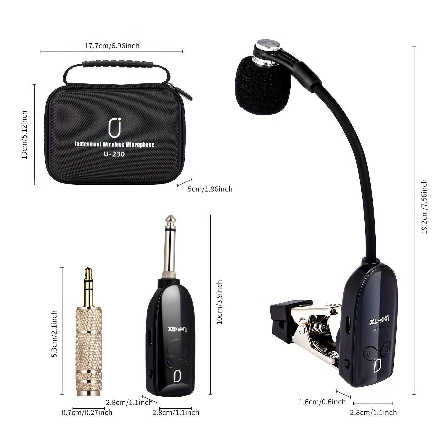 Micrófono inalámbrico UHF de la marca JYX con clip, receptor, transmisor - Plug & Play, carga USB-C, batería de litio recargable, potencia de 2,5-15W, ideal para orquesta, guitarra y saxofón, micrófono U230, mejora del audio del saxofón, equipo de audio