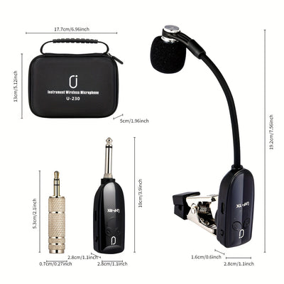 Micrófono inalámbrico UHF de la marca JYX con clip, receptor, transmisor - Plug & Play, carga USB-C, batería de litio recargable, potencia de 2,5-15W, ideal para orquesta, guitarra y saxofón, micrófono U230, mejora del audio del saxofón, equipo de audio