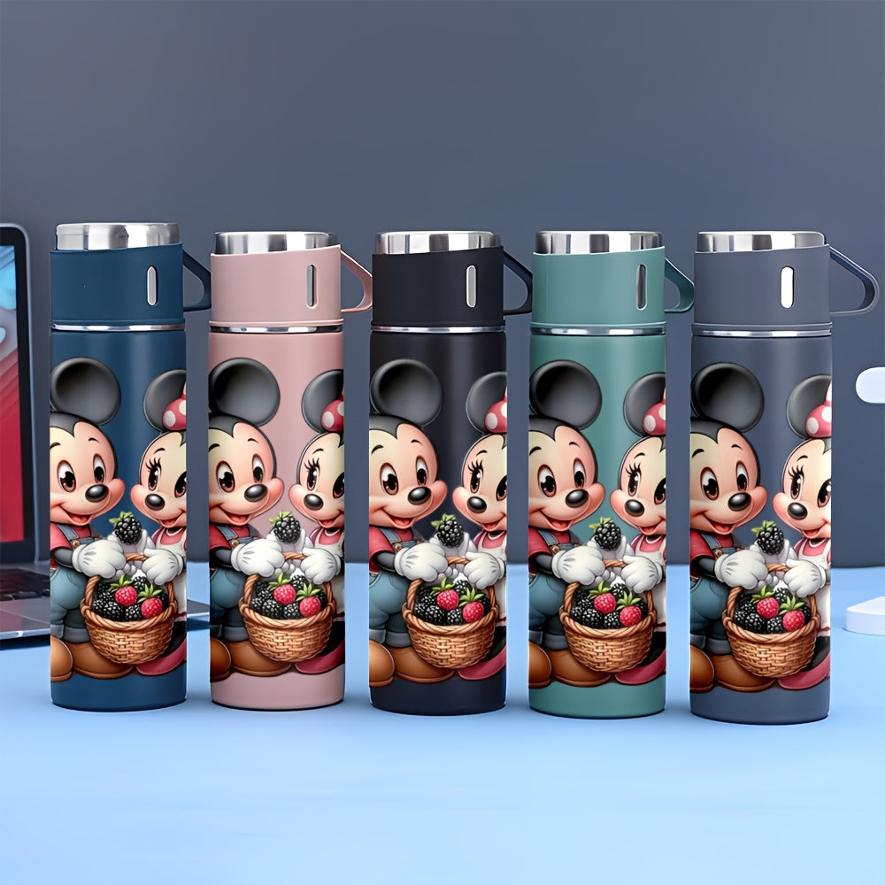 Juego de Termo de Acero Inoxidable de 17oz con Diseño de Minnie Mouse de Disney, Taza Térmica Antigoteo con 3 Vasos para Bebidas Calientes y Frías, Viajes de Negocios y Material Escolar LHB03211