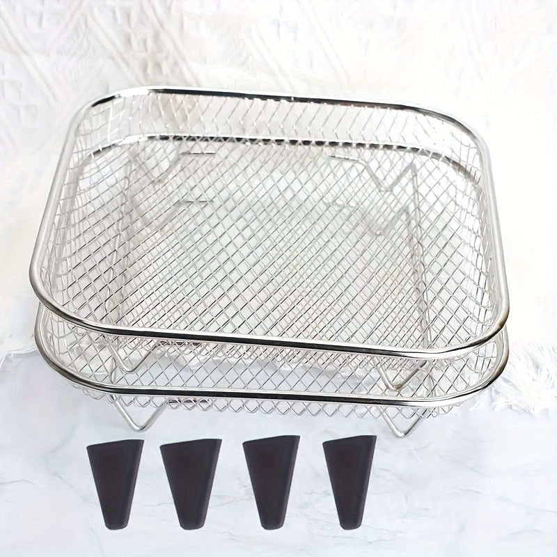 Juego de 6 piezas de accesorios para freidor de aire de acero inoxidable: estantes pila, almohadillas elevadoras - Ideal para hornos, cocinas de presión y la mayoría de los accesorios para freidor de aire, herramientas de cocina para hornear, formas vari