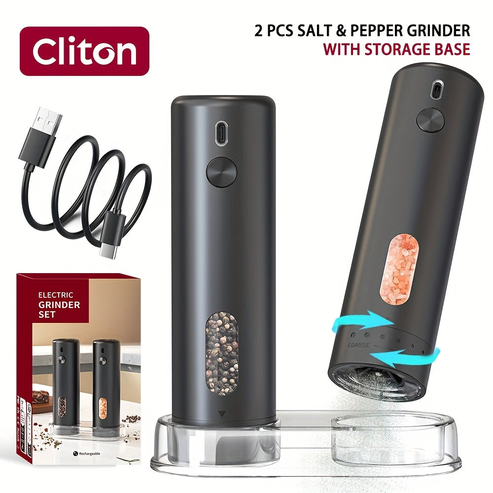 Moledor de Pimienta Eléctrico Recargable, Juego con Contenedor de 110ml, Grano Ajustable Externo, Luz LED Blanca y Operación con Una Mano para Cocina, BBQ y Regalos