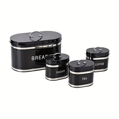 Juego de 4 Piezas Recipiente Hermético para Almacenar Pan, Café y Té en Tarro Metálico con Tapón de Acero