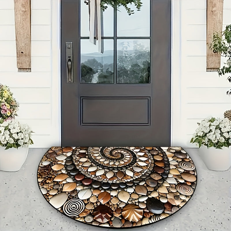 Tapete de bienvenida colorido con diseño de guijarros y flores en 2D, antideslizante, fácil de limpiar, semicircular, para uso en interiores y exteriores, ideal para entrada, cocina, baño, patio o balcón