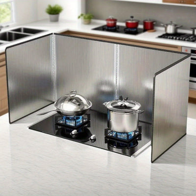 Protección contra salpicaduras de cocina, elección nueva! Conjunto de acero inoxidable 2 paneles plegables, resistente al calor y antiadherente, universal para hogar/autocaravana/camping, diseño dual 1 pieza, portátil y fácil de almacenar! zhedangban-5