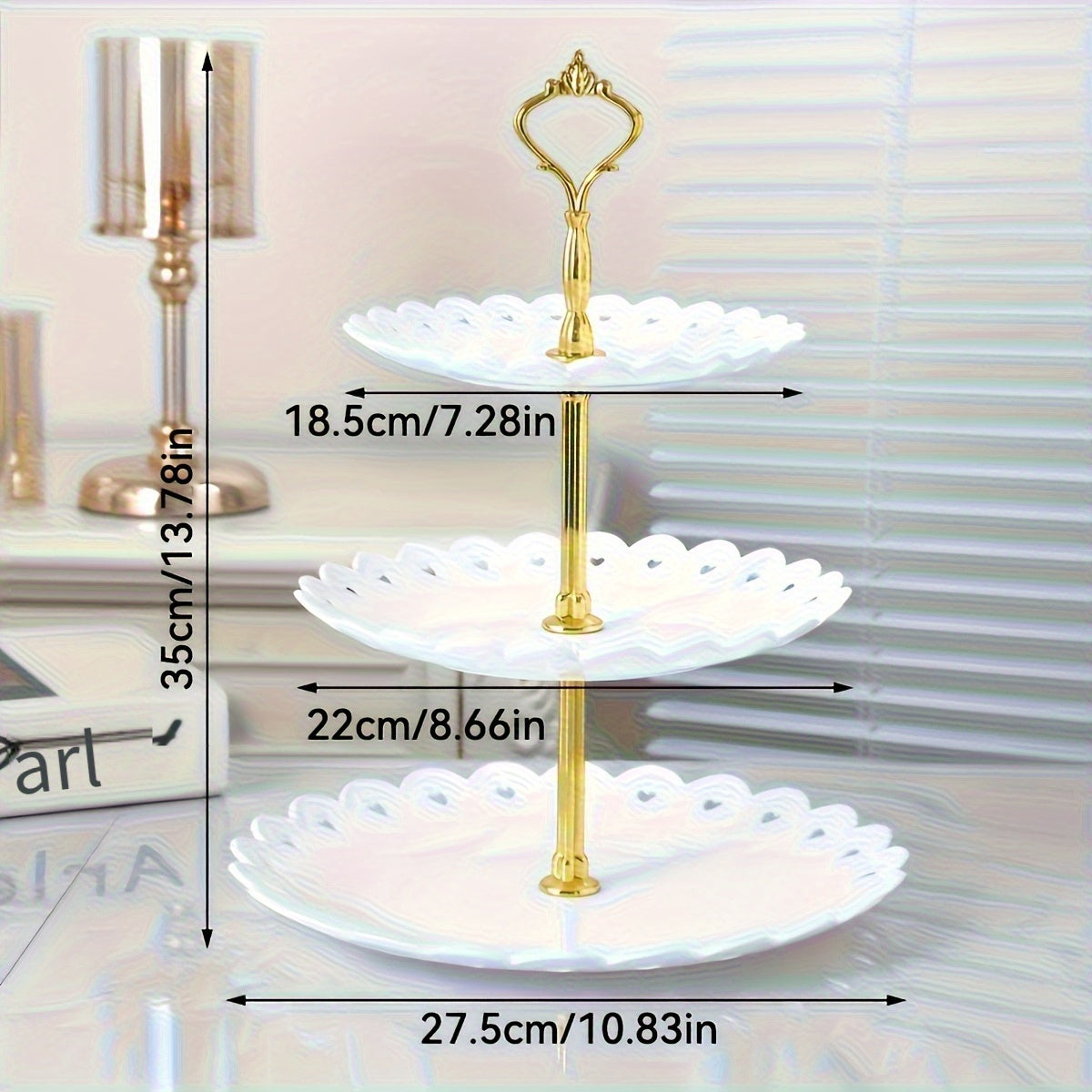 1pc Elegante Soporte de 3 Niveles de Plástico para Dulces, Multiusos, bandeja de servicio segura para contactos con alimentos para postres, frutas y pastelería, perfecta para bodas, cumpleaños y celebraciones de vacaciones