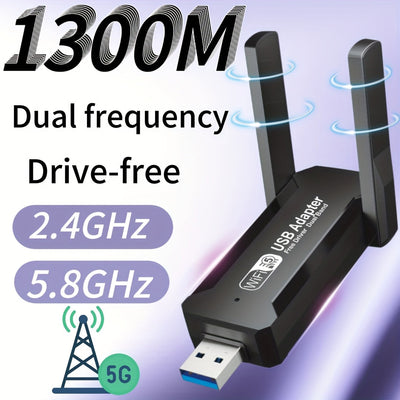 Adaptador WiFi USB 1300 Mbps, doble banda 2,4 G y 5,8 G, compatible con modo AP, IEEE 802.11g, adaptador de red inalámbrica adecuado para portátiles y computadoras de escritorio. Adaptador WiFi USB 1300 m, doble banda 2,4 G y 5,8 G, adaptador de red inal