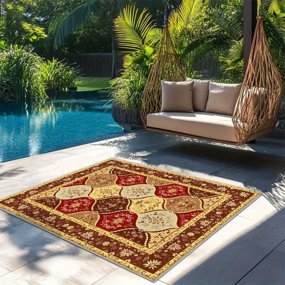 Alfombra de Terciopelo/853gsm Antideslizante Suave y Lujosa para Jardín - Diseño Moderno Geométrico Abstracto, Lavable a Máquina, Decoración Minimalista para Camping y Exteriores en Crema Francesa