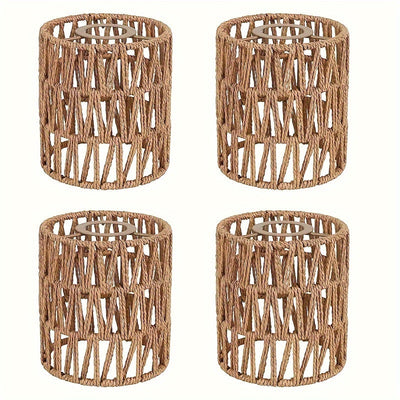 4-Pack Sombrillas de Lámpara de Rattan Rústico, Cubiertas de Luz de Cilindro Tejidas a Mano para Lámparas de Pie, Pendientes, Araña, Sconces de Pared - No se Necesita Electricidad ni Batería