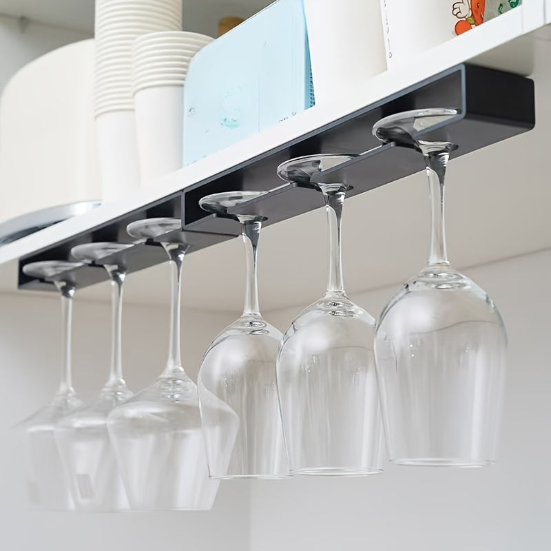 1 unidad de organizador para vasos de plástico con acabado pulido, soporte para copas de vino sin taladrar, secador de cristalería para colgar debajo del gabinete, ideal para cocina, bar y herramientas de restaurante