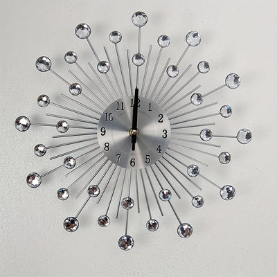 1 reloj de pared con diseño de noche estrellada - Reloj digital de metal silencioso con indicador de fase lunar, marco de metal redondo para decoración de sala de estar y comedor, funcionamiento con batería (AA no incluidas), decoración lunar