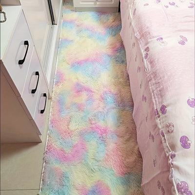 Alfombra Peluda Ultra Suave Con Diseño De Arcoíris, Antideslizante, Lavable A Máquina Para Sala De Estar, Dormitorio Y Guardería. Ideal Para Halloween, Acción De Gracias Y Decoración Navideña.