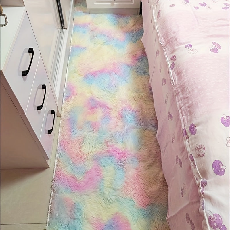 Alfombra Peluda Ultra Suave Con Diseño De Arcoíris, Antideslizante, Lavable A Máquina Para Sala De Estar, Dormitorio Y Guardería. Ideal Para Halloween, Acción De Gracias Y Decoración Navideña.