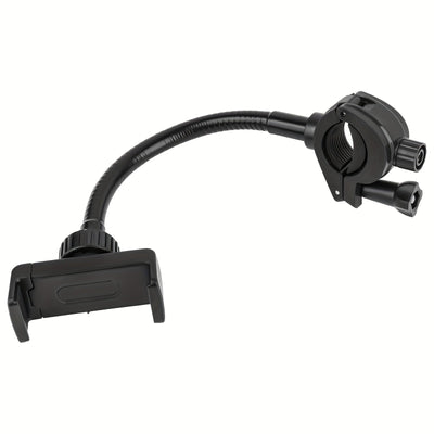 Un soporte para teléfono móvil para micrófono, hecho de material PP; la cabeza de bola metálica puede rotar 360°, con un cuello flexible que se puede ajustar a cualquier ángulo; el abrazadera en forma de O es más estable y más ajustado; dos colectores de