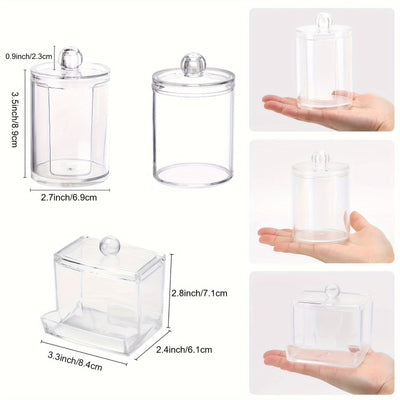 3 Piezas de Tarros Acrílicos Transparentes con Tapas – Organizador para Maquillaje, Baño y Hogar, Diseño Multicompartimento para Fácil Ordenación, Solución de Almacenamiento Elegante | Contenedores de Material Acrílico Claro