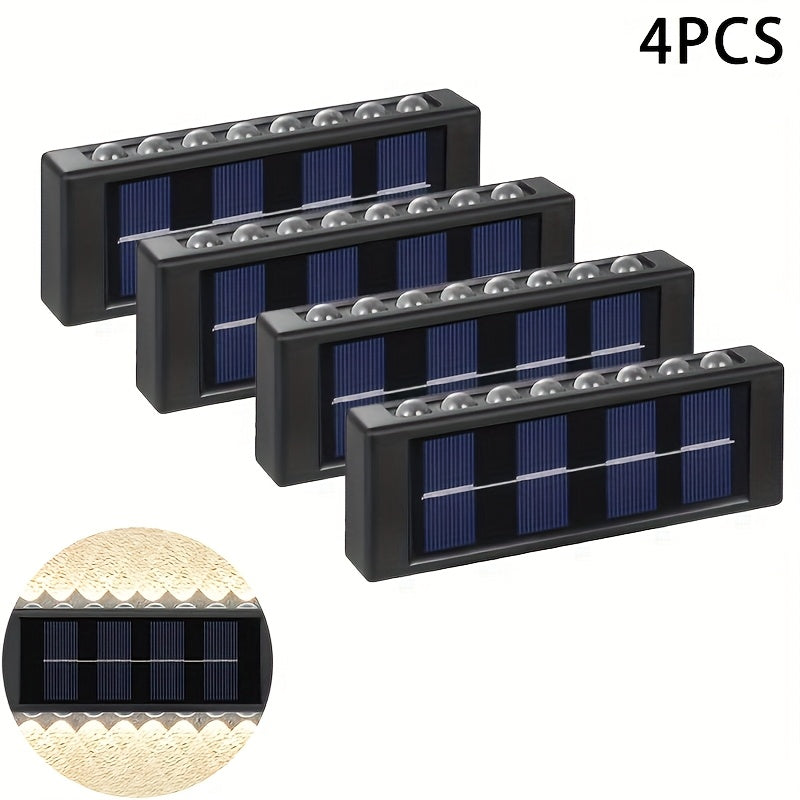 Conjunto de 4 piezas, luz de pared con espejo cóncavo y solares de 16 LEDs, luz decorativa para exteriores, luz LED de paisaje doméstica IP44, adecuada para exteriores, patio, villa, cerca, terraza, jardín
