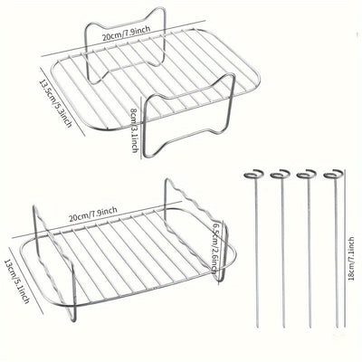 Juego de Accesorios para Freidora de Aire de Doble Cesta de 6 Piezas para Ninja DZ201 y Otros Modelos de 8QT-10QT - Incluye 2 Rejillas de Acero Inoxidable y 4 Brochetas, Ideal para Cocinar Eficientemente y Kebabs Gourmet