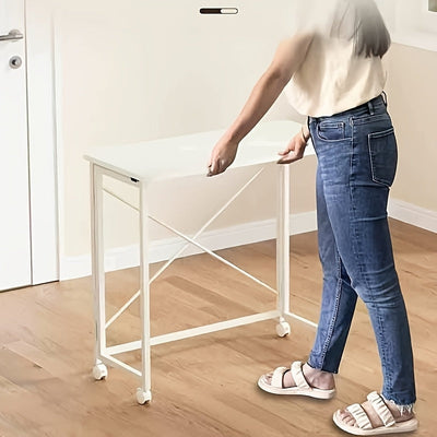 Escritorio Móvil Plegable Ligero - Fácil Montaje para Espacios Pequeños, Uso en Hogar y Dormitorio, Marco de Plástico y Metal Blanco, Altura Menor a 68.58 cm, Estación de Trabajo Rodante Ahorradora de Espacio, Escritorio Ajustable, Estructura Duradera