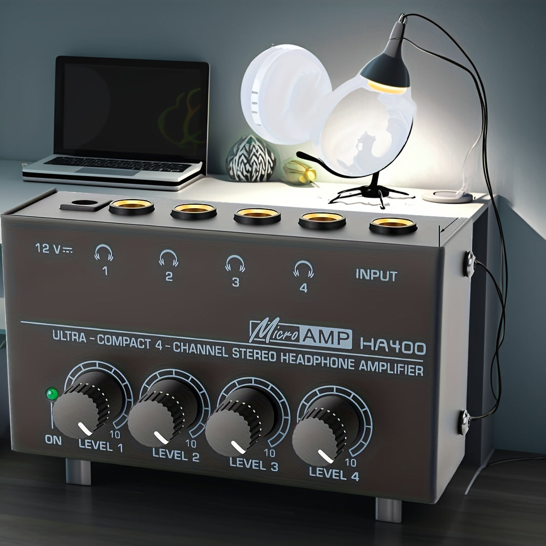 Amplificador Mini HA400 de 4 Canales Ultra Compacto con Entrada de 12V, Ideal para Auriculares y PC, Amplificador Duradero en Color (No Incluye Cable de 12V)