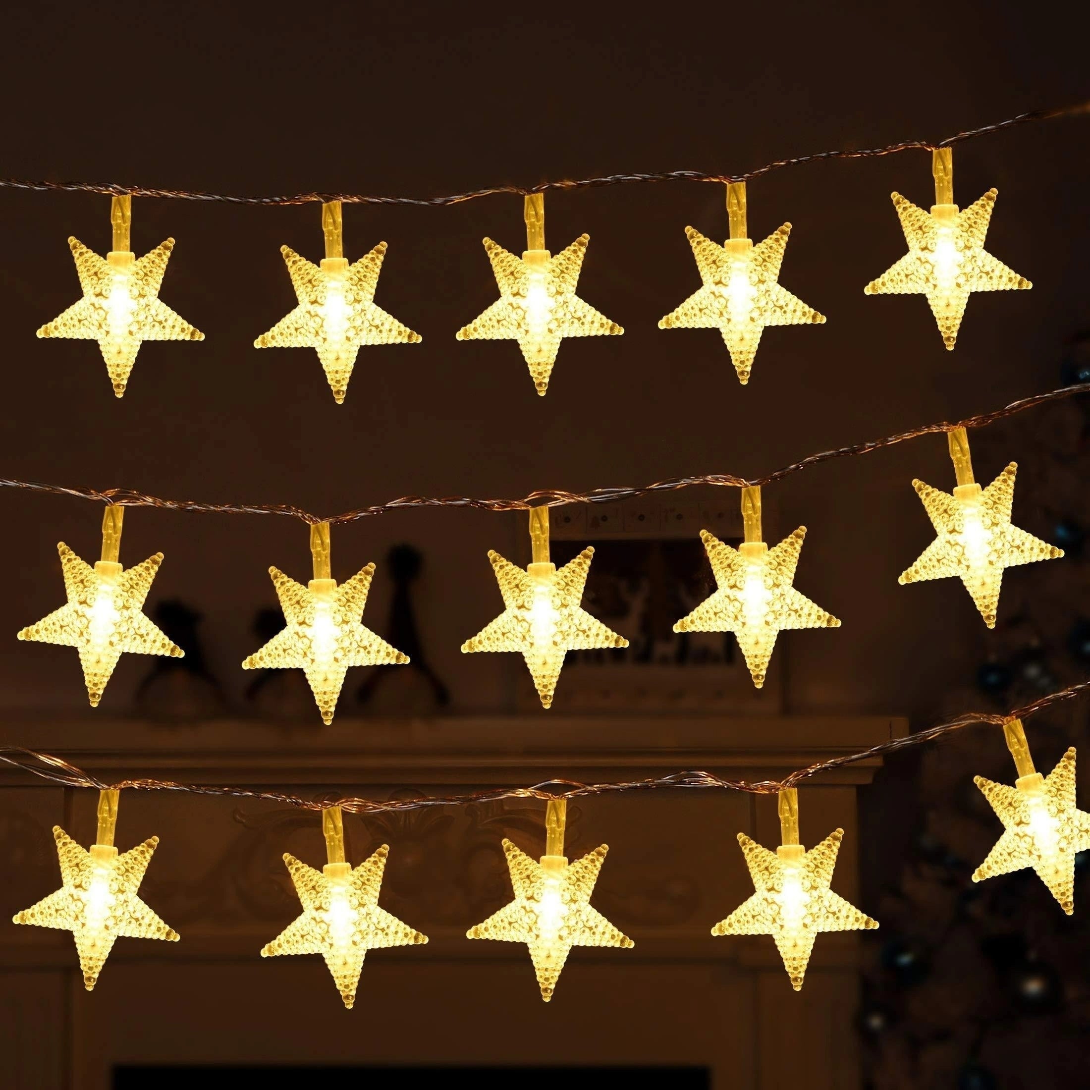1 pieza de luces de hadas en forma de estrella - Alimentadas por batería, decoración interior para el Día de la Madre, Halloween, Navidad y fiestas - Suave brillo cálido, material de PVC, no se necesitan componentes electrónicos, iluminación de fiestas |