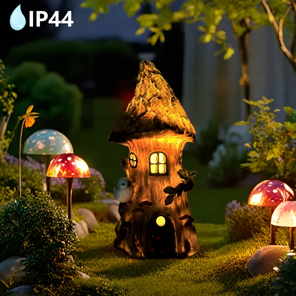 [1pc Casa de Pájaro con Energía Solar] 1pc XXOASIS Casa de Pájaro con Energía Solar de Resina, Luz LED para Jardín, Color Único, Sin Flash, Energía Solar Pura, 36V, Ideal para Patio, Césped, Estanque, Balcón, Alféizar de la Ventana, Mesa, Decoración Fest