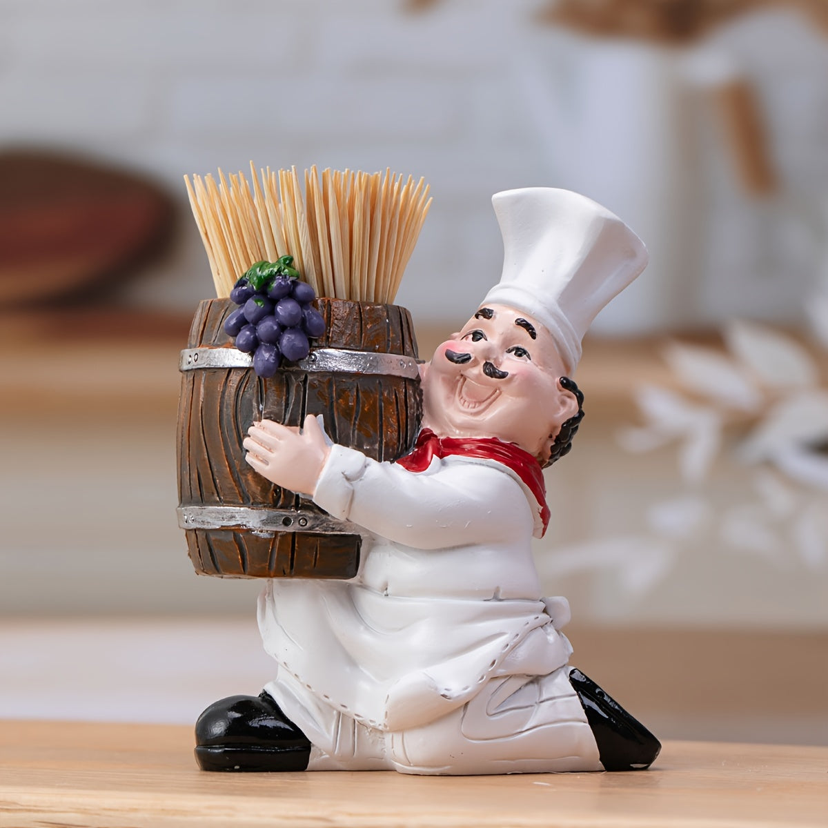 [Porta Palillos Encantador de Madera] Porta Palillos de Madera y Resina Encantador Chef - No Necesita Energía, Perfecto para Decoración del Hogar y Fiestas en un Cubo