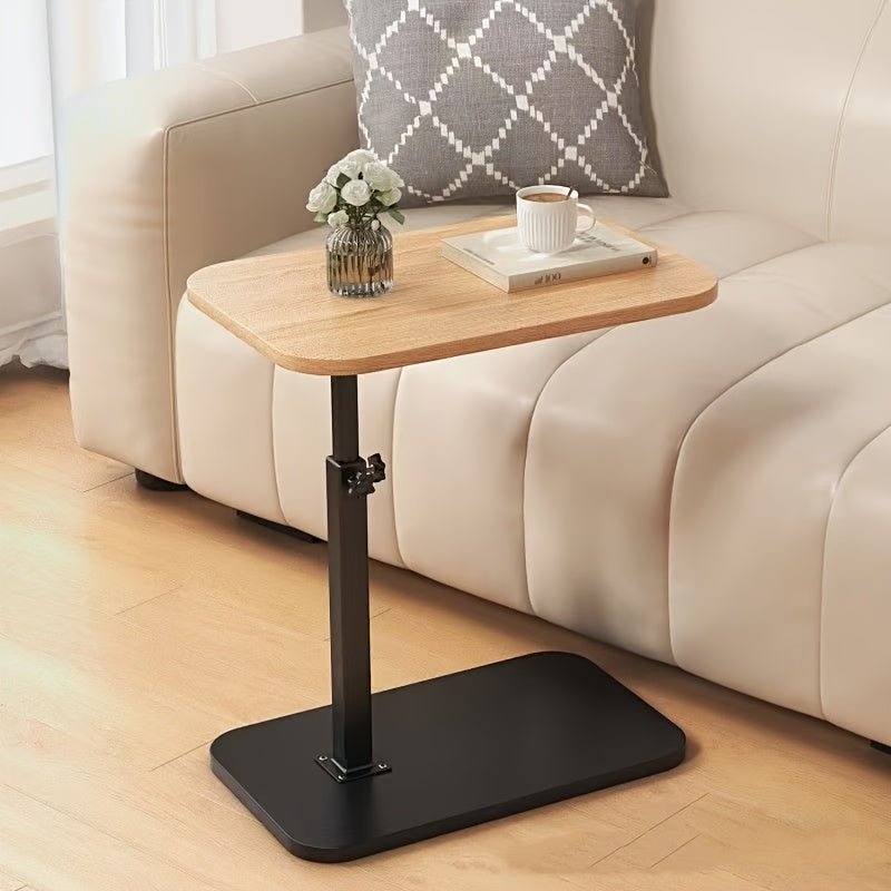 Mesa pequeña giratoria de 360°, Mesa multifuncional para aperitivos, Mesa auxiliar para sofá con altura ajustable, Mesa de café de oficina portátil, Panel de madera con estructura de hierro, Adecuada para ocio al aire libre