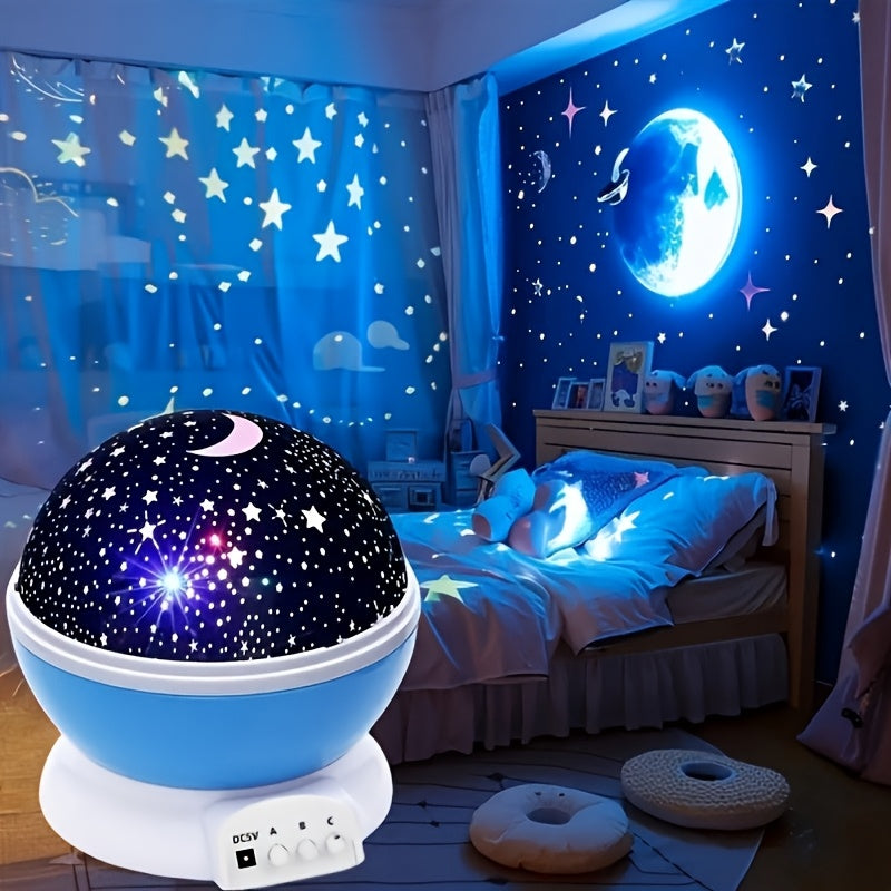 Lámpara de proyección 3D giratoria de estrellas y luna con 12 modos de color, acabado en metal pulido, diseño autónomo para decoración de habitación y fiestas, lámpara portátil para exteriores, alimentación por USB, para mayores de 14 años, iluminación d