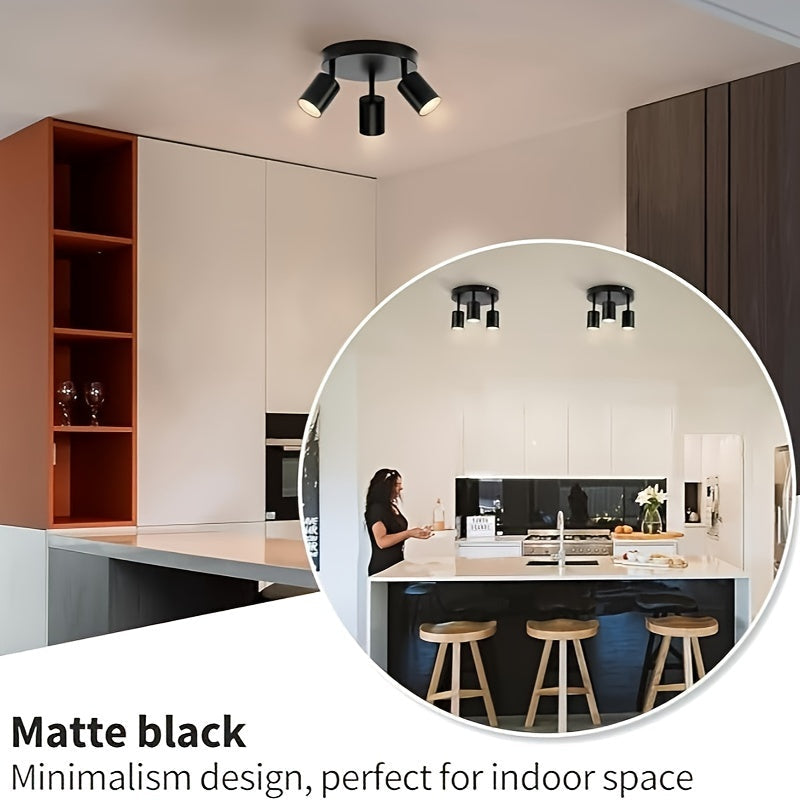 Arco de Techo Ajustable Moderno con 3 Luces, Diseño Duradero en Metal Anticorrosivo y Brazos Giratorios, Lámpara Empotrada para Cocina, Dormitorio, Oficina y Más, Iluminación Elegante Metálica para Sala de Estar, Resistente a la Corrosión