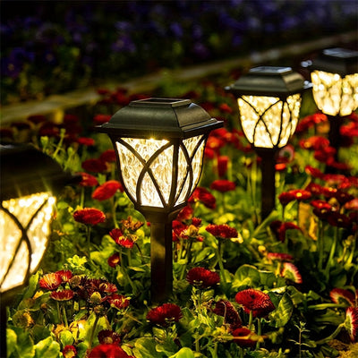 Luces de jardín solares al aire libre, paquete de 8, iluminación de sendero LED, alimentada por energía solar, material PP, color único, batería solar, sin componentes electrónicos, tensión de funcionamiento ≤36V