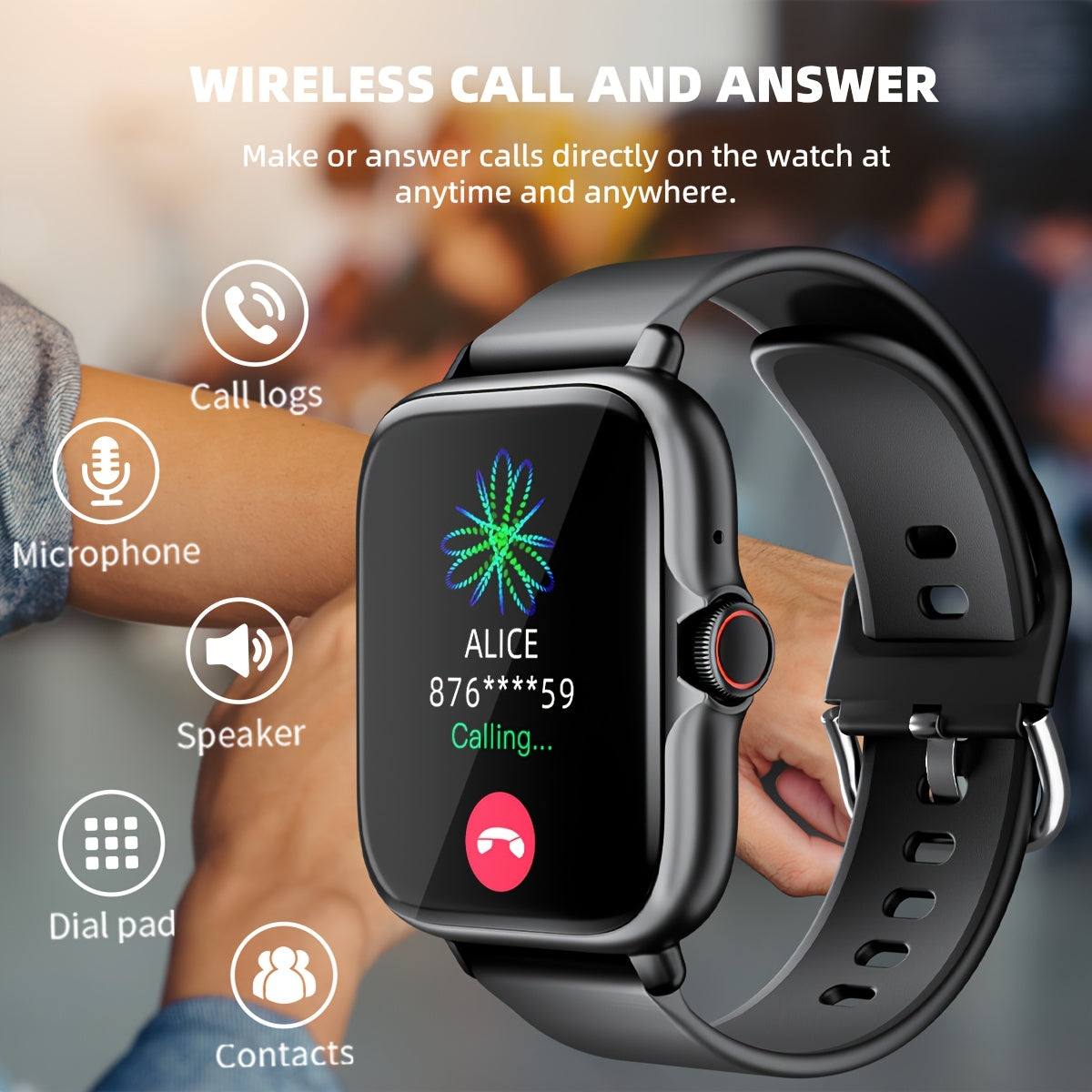 Reloj inteligente deportivo, pantalla táctil completa de 4,65 pulgadas con mensajes, respuesta y llamadas, monitoreo del sueño, pedometría deportiva, alertas de información, para for iphone y teléfonos Android, pulseras inteligentes y relojes de fitness