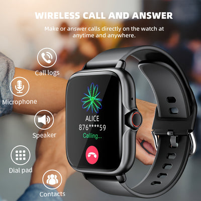 Reloj inteligente deportivo, pantalla táctil completa de 4,65 pulgadas con mensajes, respuesta y llamadas, monitoreo del sueño, pedometría deportiva, alertas de información, para for iphone y teléfonos Android, pulseras inteligentes y relojes de fitness