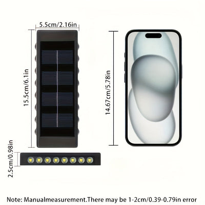 Juego de 2 luces solares para exteriores con 16 LEDs, ideales para mejorar patios y paredes. Estas luces decorativas de paisaje mejoran el ambiente con la capacidad de lavado de paredes en dos direcciones, perfectas para decorar balcones de verano. Clasi