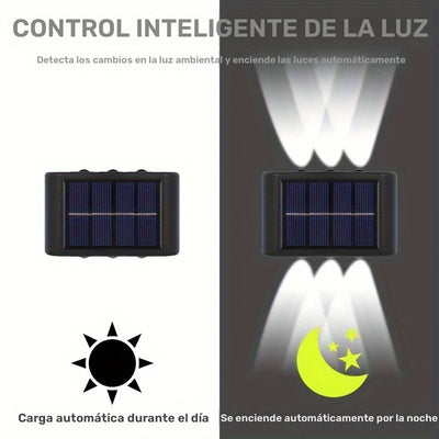 Luces de Pared Solares con 6 Cabezas y LED, Opciones de Luz Cálida/Fria, Sensor de Movimiento, Diseño Impermeable para Jardín, Calle, Paisaje, Boda, Decoración de Camping, Incluye Batería de Níquel, Instalación Fácil, ≤36V, Material Policarbonato, Decora