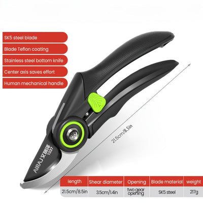 1pieza AIRAJ Tijeras de Poda Ergonómicas - Afiladas, Duraderas y Seguras Herramienta de Jardinería para el Cuidado de Plantas sin Esfuerzo, Sin Requerimiento de Armado - Negro con Acentos Verdes - Cuchillas de Acero Inoxidable, Ideales para Todas las Est