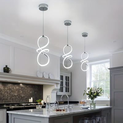 Lámpara colgante LED moderna, adecuada para islas de cocina, juego de 1 pieza, lámpara colgante cromada, altura ajustable, luz colgante semienterrada ahorradora de energía, con control por botón, pantalla de lámpara cercana al techo no removible de alumi
