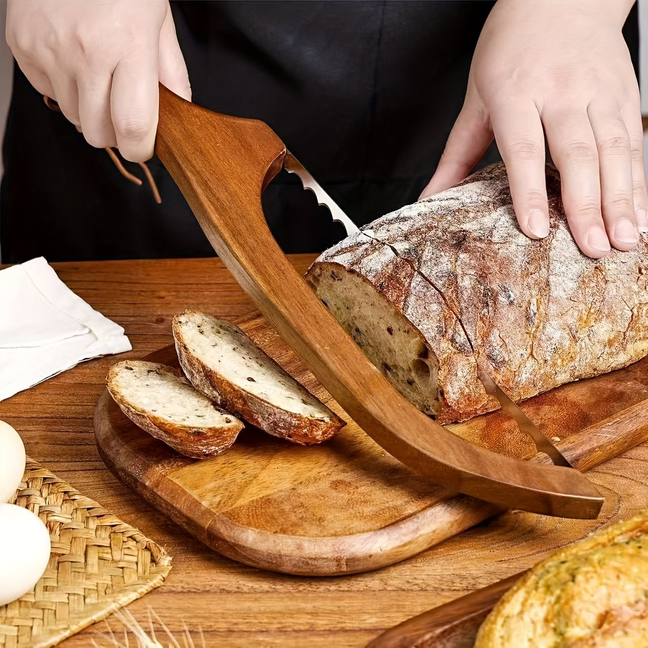 Navaja de Pan Premium con Mango Ergonómico - Cuchilla Ajustable para Cortes Uniformes, Herramienta Rústica para Panadería Artesanal y Repostería, Diseño en Madera Natural para Panaderías Profesionales y Cocinas Hogareñas, Presentación Estética Artesana,
