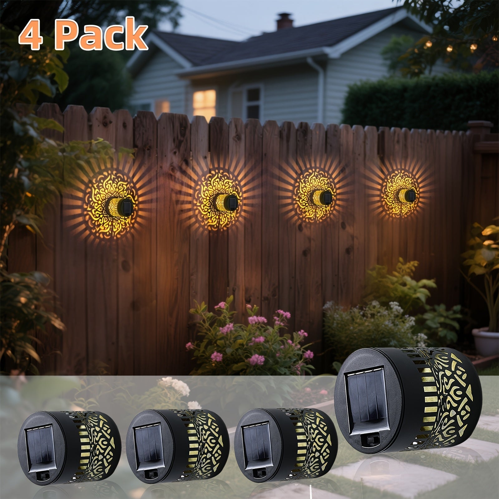 4 Piezas de Farol Solar Exterior IP65 Impermeable, Luces de Pared Metálicas para Porche, Faroles Redondos Brillantes para Exteriores, Iluminación Vintage para Patio y Pasillo con Encendido Automático al Anochecer - Luces para Jardín y Entrada de Casa