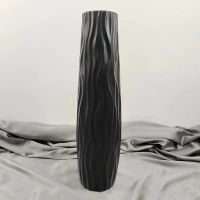 Florero grande de piso, alto y sencillo, de plástico hidropónico imitación cerámica, en blanco y negro, estilo europeo, para arreglos de flores secas, decoración de sala
