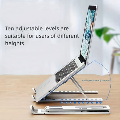 1 Soporte Portátil Plegable para Laptop - Estante de Enfriamiento Ajustable en 10 Niveles, Diseño Ahorrador de Espacio Compatible con Todas las Computadoras, Blanco, Estructura Robusta