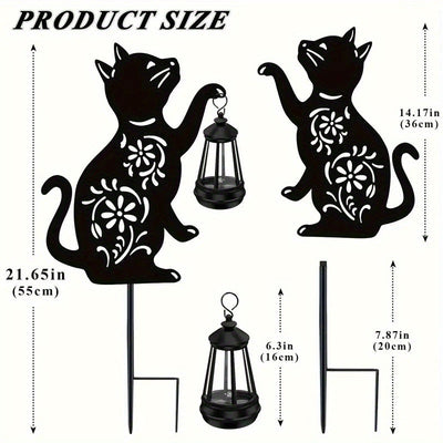 Lámpara de gato solar con patrones florales - Luz exterior de jardín de metal, batería de níquel, ideal para decoración de patio, regalo perfecto para el Día de la Madre (1/2PAQUETE), iluminación eficiente energéticamente | Lámpara decorativa | Construcc