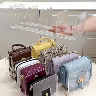 2-Pack Organizador de carteras de acrílico transparente de 4 rejillas, estante divisor de armario transparente para almacenamiento y exhibición de bolsos, otros (organizadores de accesorios)