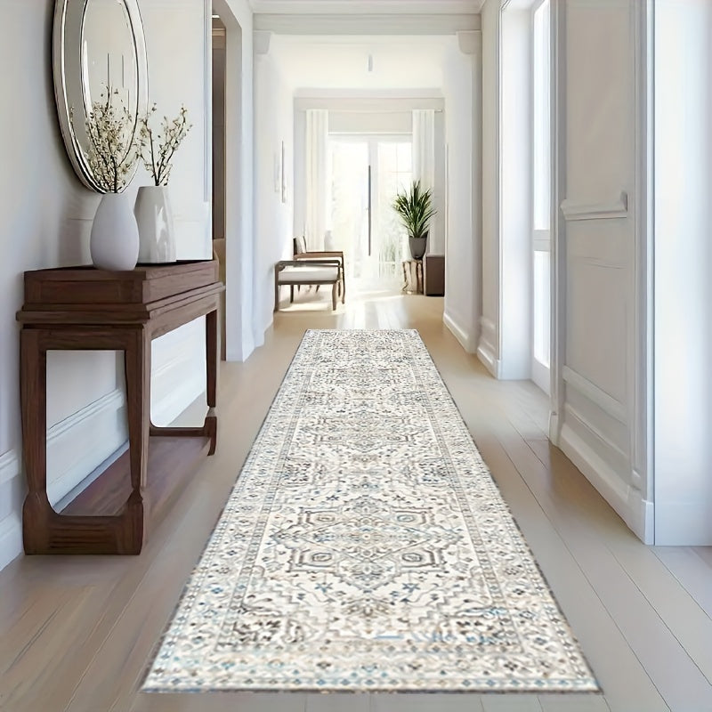 1 pieza de alfombra corredora bohemio vintage, 2x6/8/10 pies, poliéster ligero, lavable en máquina, alfombra de escalera de terciopelo de cristal, ideal para pasillo, sala de estar, dormitorio, solario, suelos de madera dura, decoración del hogar, decora