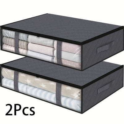 2pcs Bolsas de Almacenamiento Plegables de Gran Capacidad con Ventana Transparente y Asas Duraderas - Cierre de Cremallera Resistente, Organizador de Tela No Impermeable para Ropa, Zapatos, Ropa de Cama y Juguetes - Ideal para la Organización del Hogar,