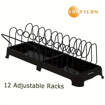 Organizador Expandible de Ollas y Sartenes, Organizador de Ollas y Sartenes Expandible Multifuncional de 12 pzas para Gabinete con Compartimentos Ajustables, Tapa y Almacenamiento de Utensilios de Cocina