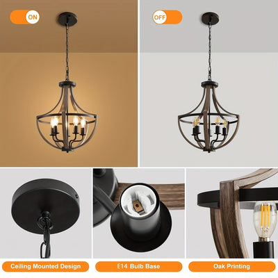 Araña Rústica de Granja Vintage Marrón con 5 Luces y Altura Ajustable para Comedor, Isla de Cocina o Entrada, Salón, Base E14 (Bombillas No Incluidas)