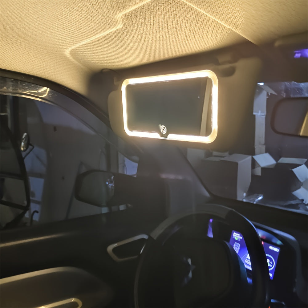 Espejo para auto portátil con diseño desmontable, iluminación en 3 colores, control táctil, batería de litio recargable USB y cable tipo C incorporado