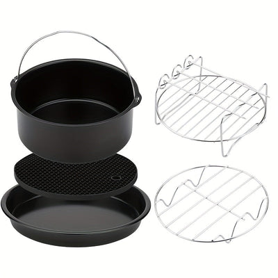 Juego de 5 piezas de accesorios para freidor de aire - Seguro para alimentos, fácil de limpiar, metal de alta calidad, compatible con varios freidores de aire, incluyendo una sartén y tapa, para cocinar de manera saludable, accesorios para freidor de air