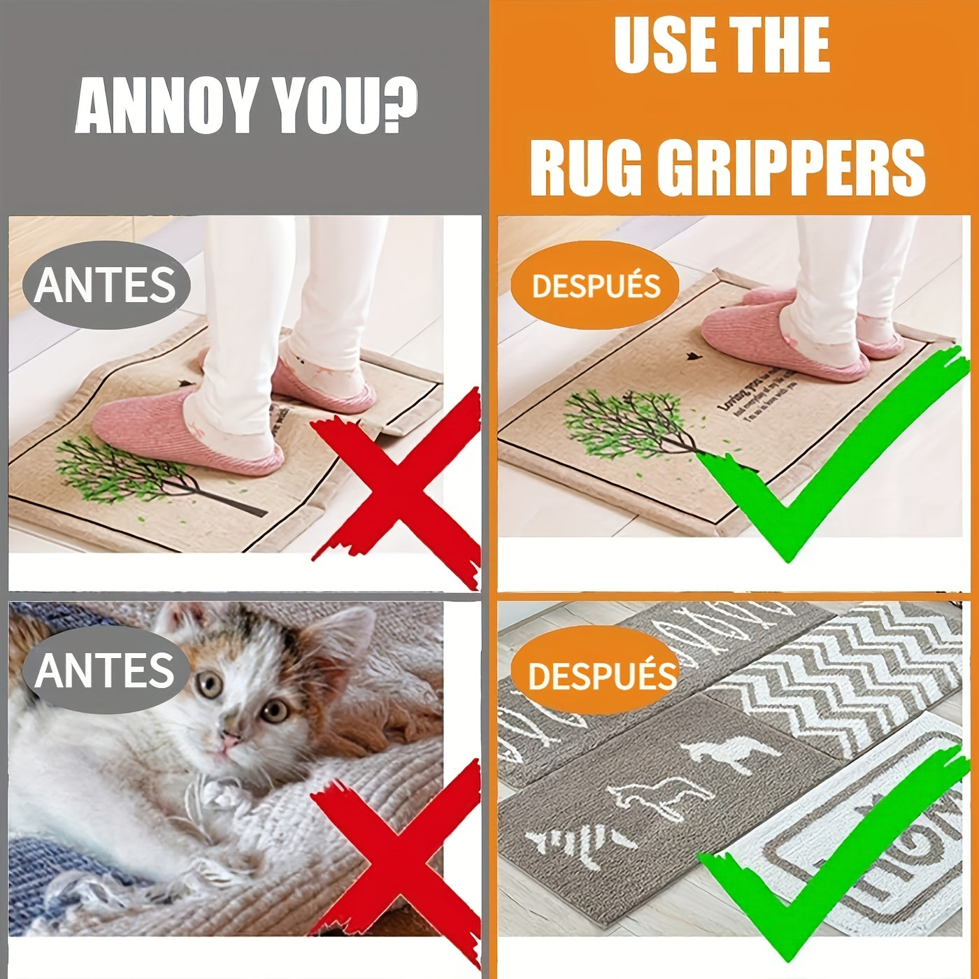 Pegatinas para Alfombras de Alta Calidad Antideslizantes y Anti-taladro Adecuadas para Salón, Comedor y Baño, Evitan que las Alfombras se Muevan y se Enrollen los Bordes
