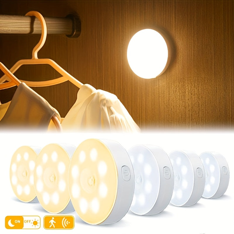 3 luces nocturnas con sensor de movimiento, dimmer de 8 LED, recargable por USB, acabado pulido, opción para colgar o poner de pie, para dormitorio, pasillo, clóset y escaleras, color sólido, batería de litio