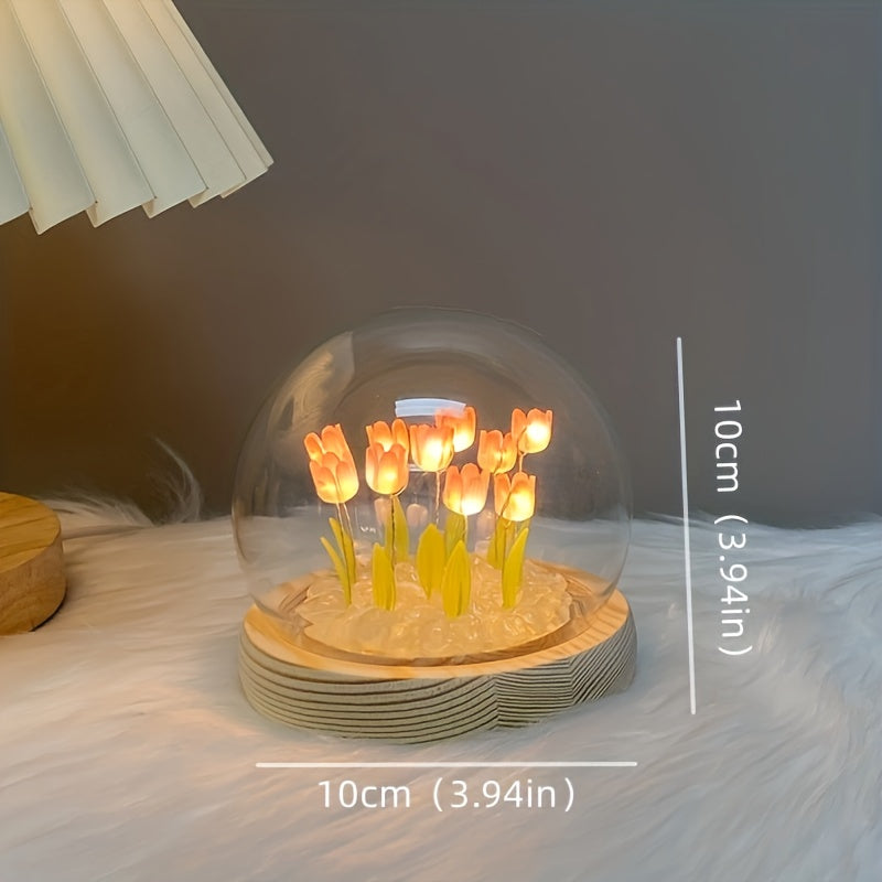 1 Lámpara de noche creativa de tulipán 13/16/20, kit de material DIY con más flores, lámpara de escritorio hecha a mano, utilizada para decoración de habitación y dormitorio, luz ambiental, pequeña decoración de escritorio, mejor regalo de Día de la Madr